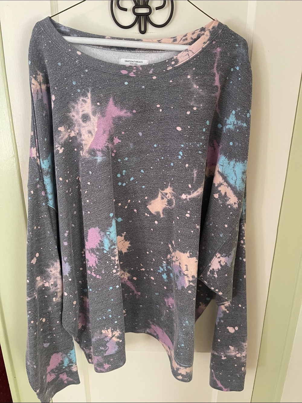 Grayson Threads Gray Winter Sweatshirt with Pastel Pink, Blue and Cream Splatter